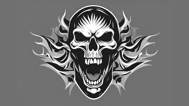 Photo grayscale screaming skull vector logo 4