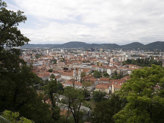 Graz Austria aerial panorama from clock tower