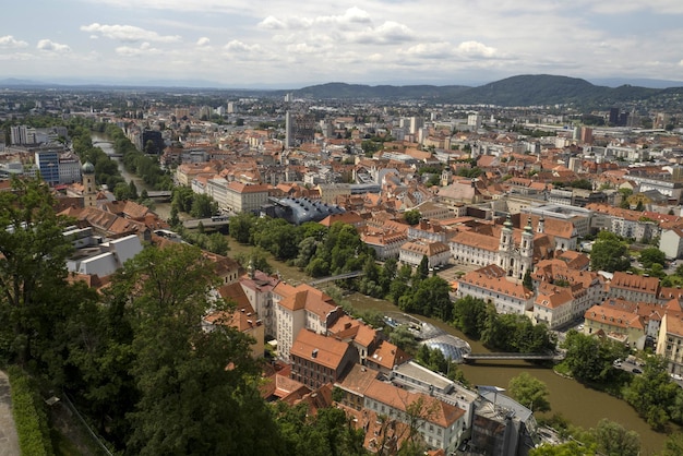 Graz Austria aerial panorama from clock tower