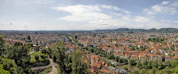 Graz Austria aerial panorama from clock tower