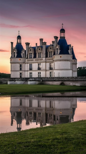 Great beautiful castles and heritage of France Chateau de Chantilly over sunset