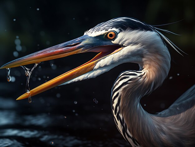 Great Blue Heron Fishing close look Ai Generative