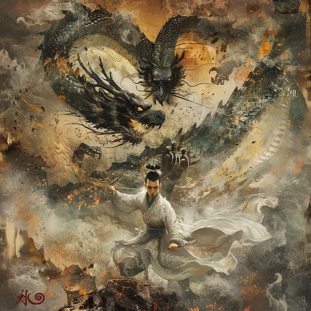 Great Chinese Ancient StyleIn the air In front of him was a black dragon