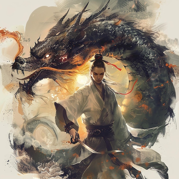 Great Chinese Ancient StyleIn the air In front of him was a black dragon