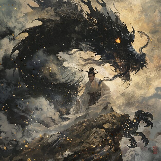 Great Chinese Ancient StyleIn the air In front of him was a black dragon