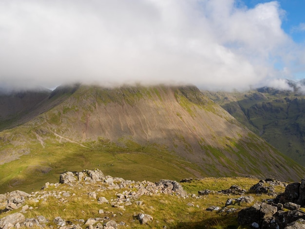 Great gable covered in clouds on a summer day