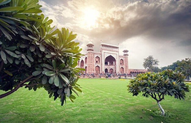 Great gate of Taj Mahal at beautiful sky in India