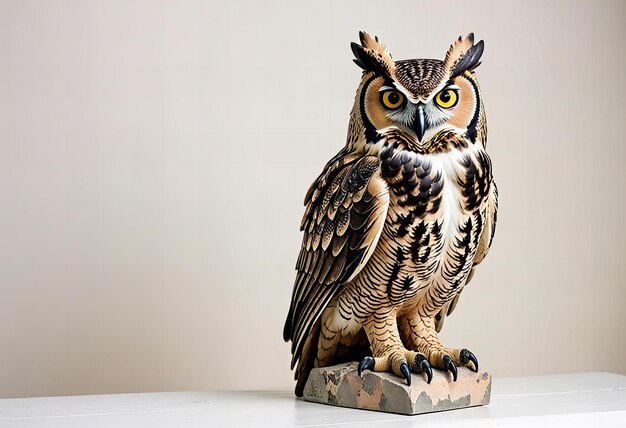 Photo great horned owl statue on white background