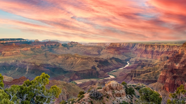 Great panoramic view of the Colorado River for their Grand Canyon during a few afternoon clouds