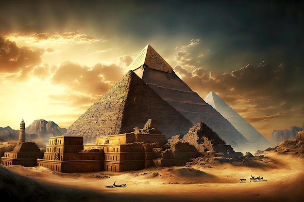 Great pyramid of egypt and ancient city made with generative ai