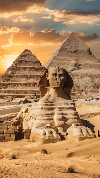 Great Pyramids of Giza Egypt at sunset