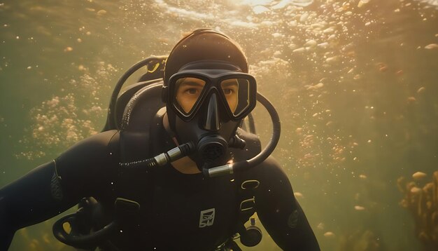 Photo great shot of a male scuba diving shot