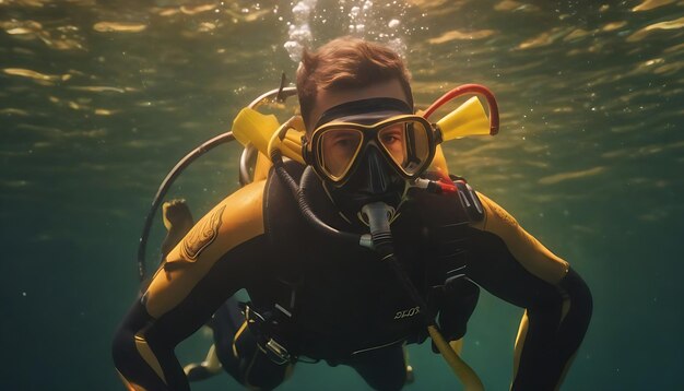 Photo great shot of a male scuba diving shot