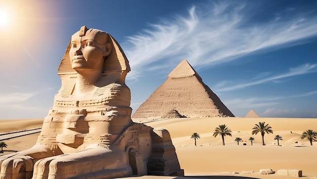 Great Sphinx in the sandy desert close to the pyramids