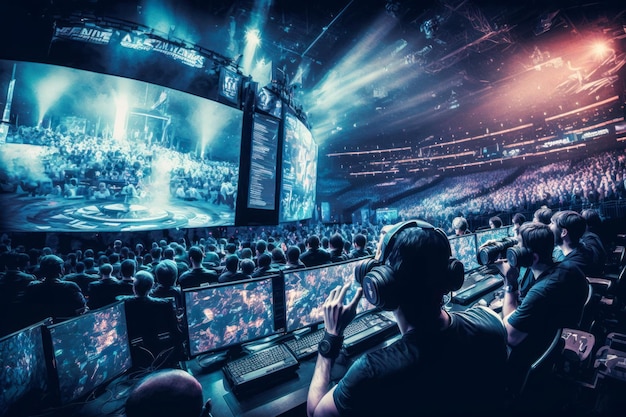 Great stadium where a video game championship is celebrated Created with generative AI technology