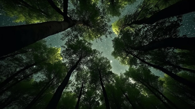 A great view up into the trees direction sky AI Generative