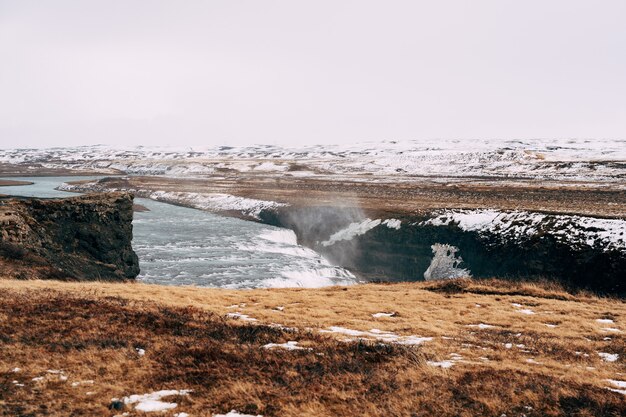 The great waterfall gullfoss in southern iceland on the golden ring