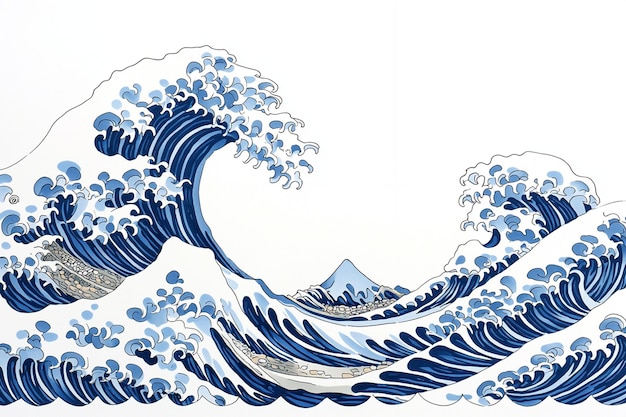 Photo the great wave off kanagawa blue and white japanese art print