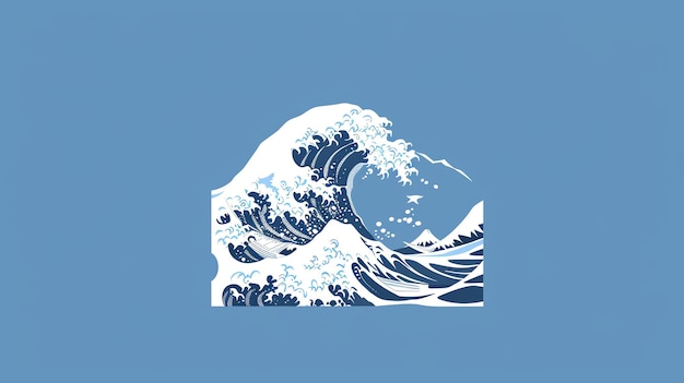 Photo the great wave off kanagawa a famous japanese woodblock print on a blue background