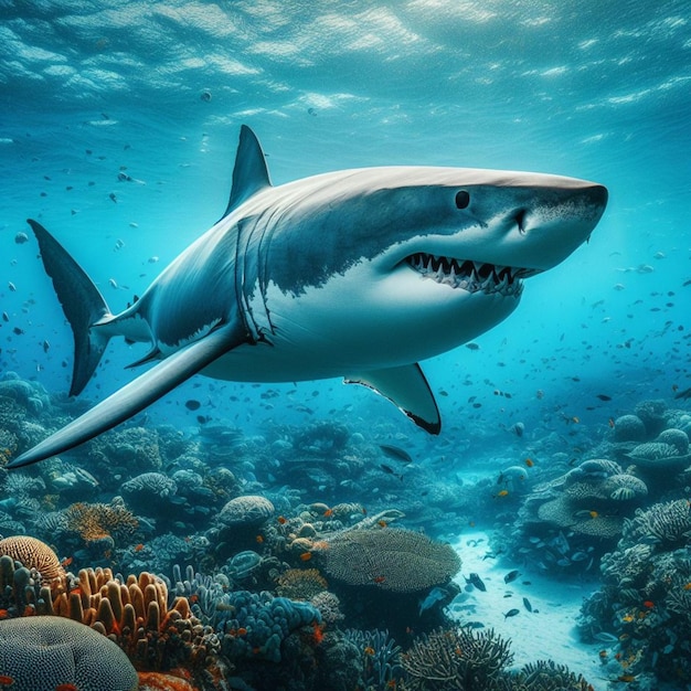 Great White Shark in the Coral Reef