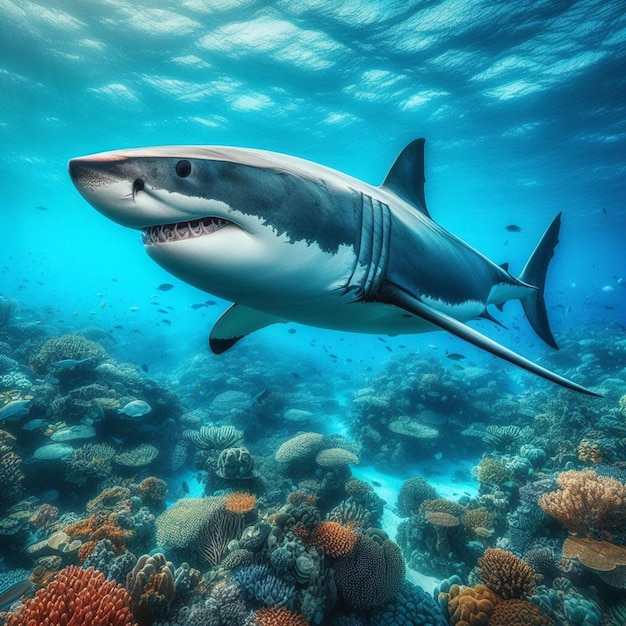 Great White Shark in the Coral Reef