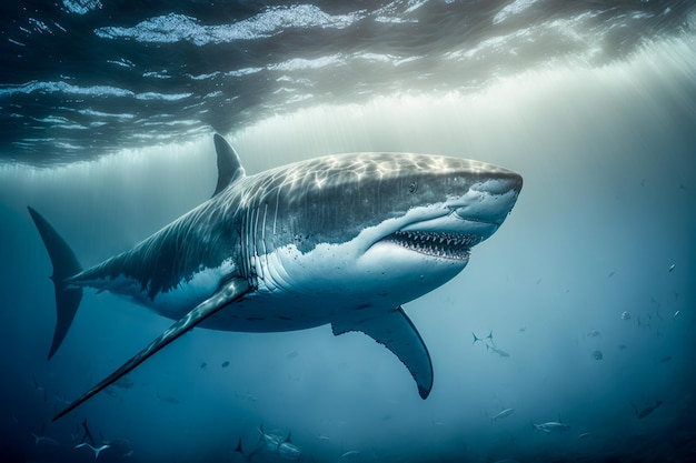 Great white shark underwater hunting and attacking predator Generative AI