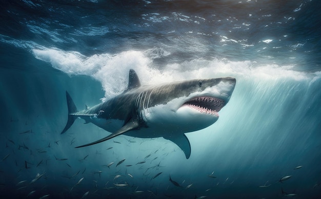 Great white shark underwater ocean sea aquatic animals Generative AI