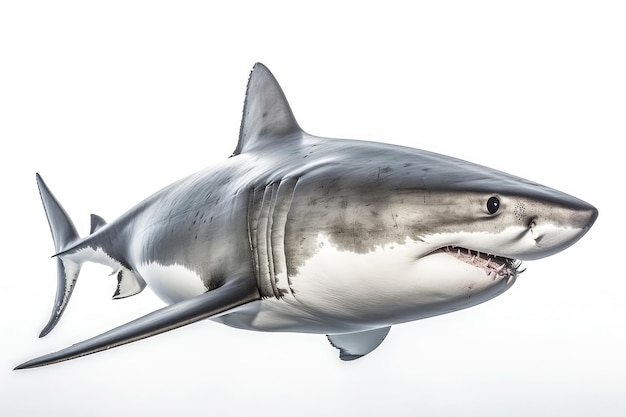 Great White Shark On White Background Generative AI