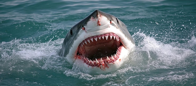 Photo great white shark with open mouth in the ocean