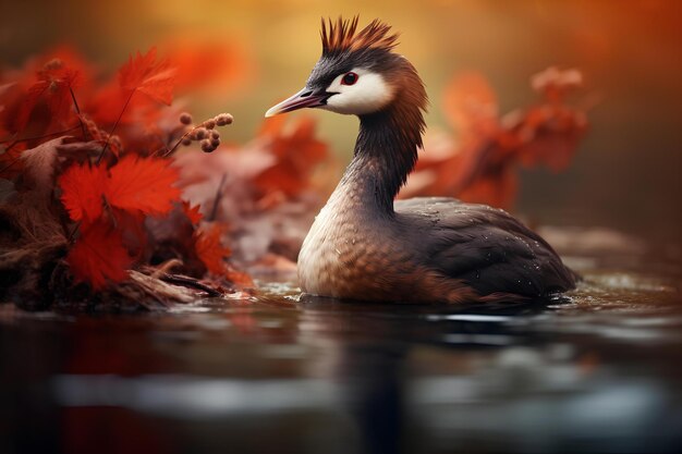 Grebe in natural forest environment Wildlife photography