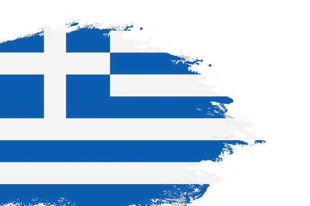 Greece flag on a stained stroke brush painted isolated white background with copy space