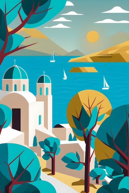 Greece landscape flat design illustration traditional traditional Greek colors