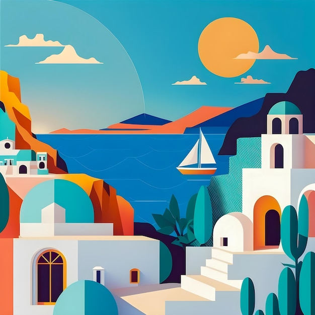 Greece landscape flat design illustration traditional traditional Greek colors