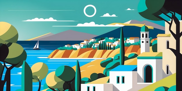 Greece landscape flat design illustration traditional traditional Greek colors