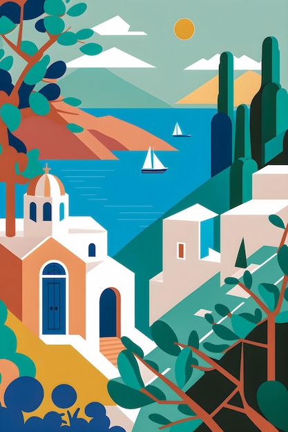 Greece landscape flat design illustration traditional traditional Greek colors