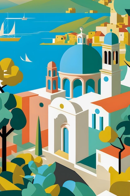 Greece landscape flat design illustration traditional traditional Greek colors