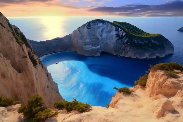 Greece Navagio Beach View over Myrtos on Zakynthos island Kefalonia