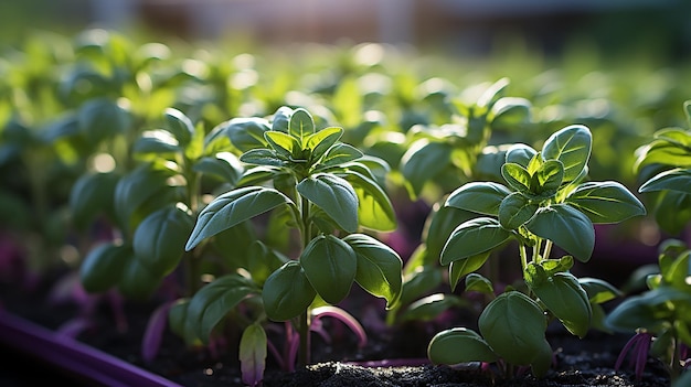 Greek Basil Plants Blooming in the Herb Garden