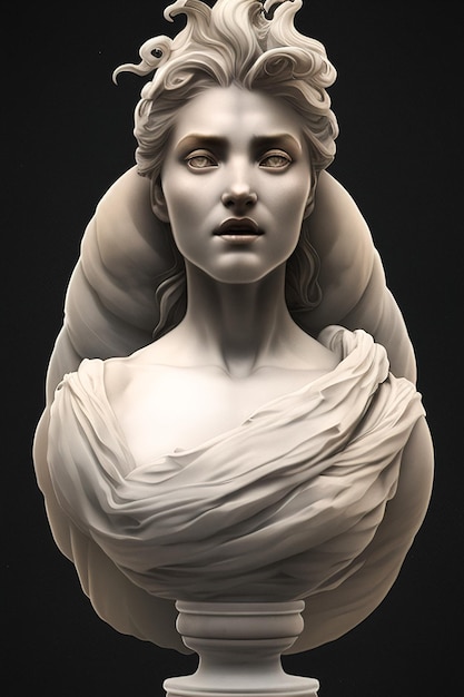 Greek bust the face of a beautiful ancient woman carved in stone and marble