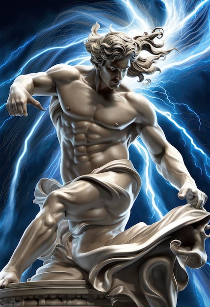 Photo greek god in blue lightning