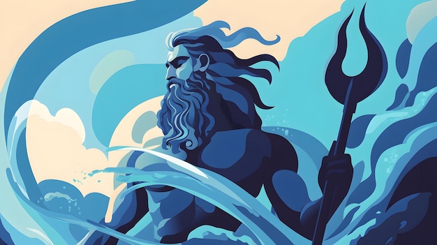 Photo greek god flat illustration poseidon god of the sea storms earthquakes and horses