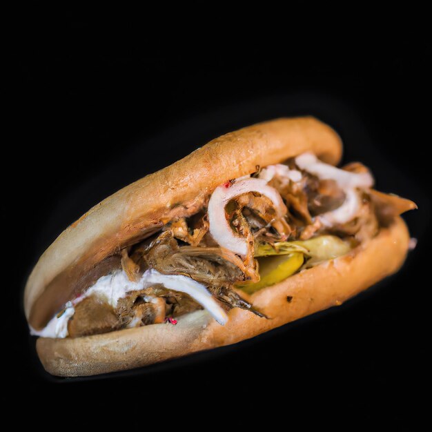 GREEK GYRO product shot, black bokeh background premium photo