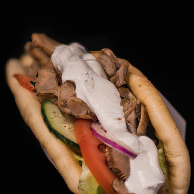 GREEK GYRO product shot, black bokeh background premium photo