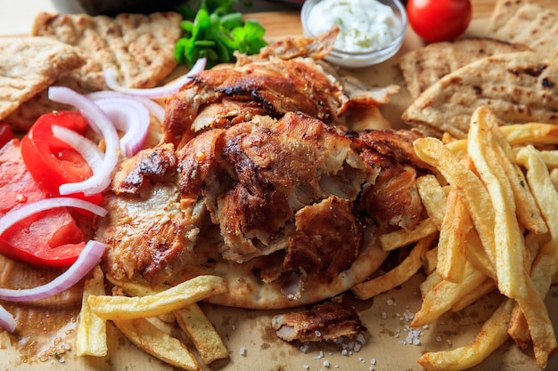 Greek gyros dish on baking paper