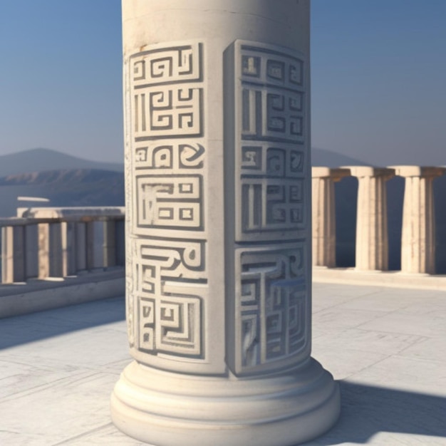 Greek key pattern pillar with geometric background