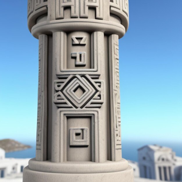 Greek key pattern pillar with geometric background