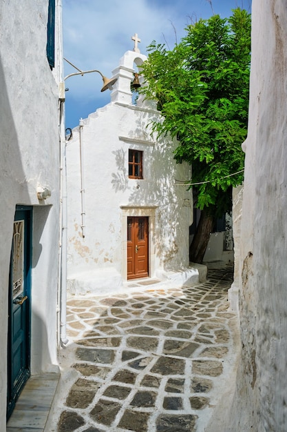 Greek Mykonos street on Mykonos island Greece