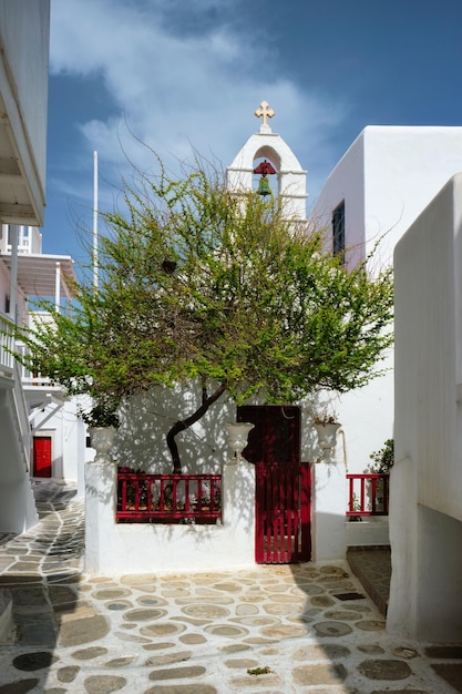 Greek Mykonos street on Mykonos island Greece