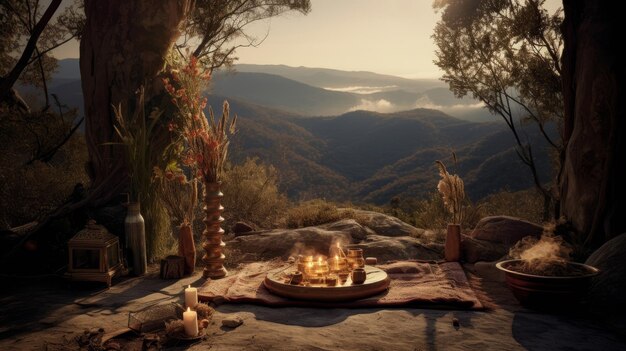 Greek mystics sacred mountaintop retreat with altars incense