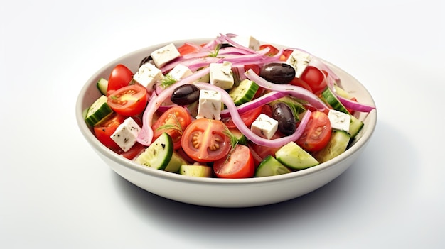 Greek salad on white background